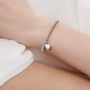 Tiffany & Co Silver Beaded Bracelet with Heart Charm